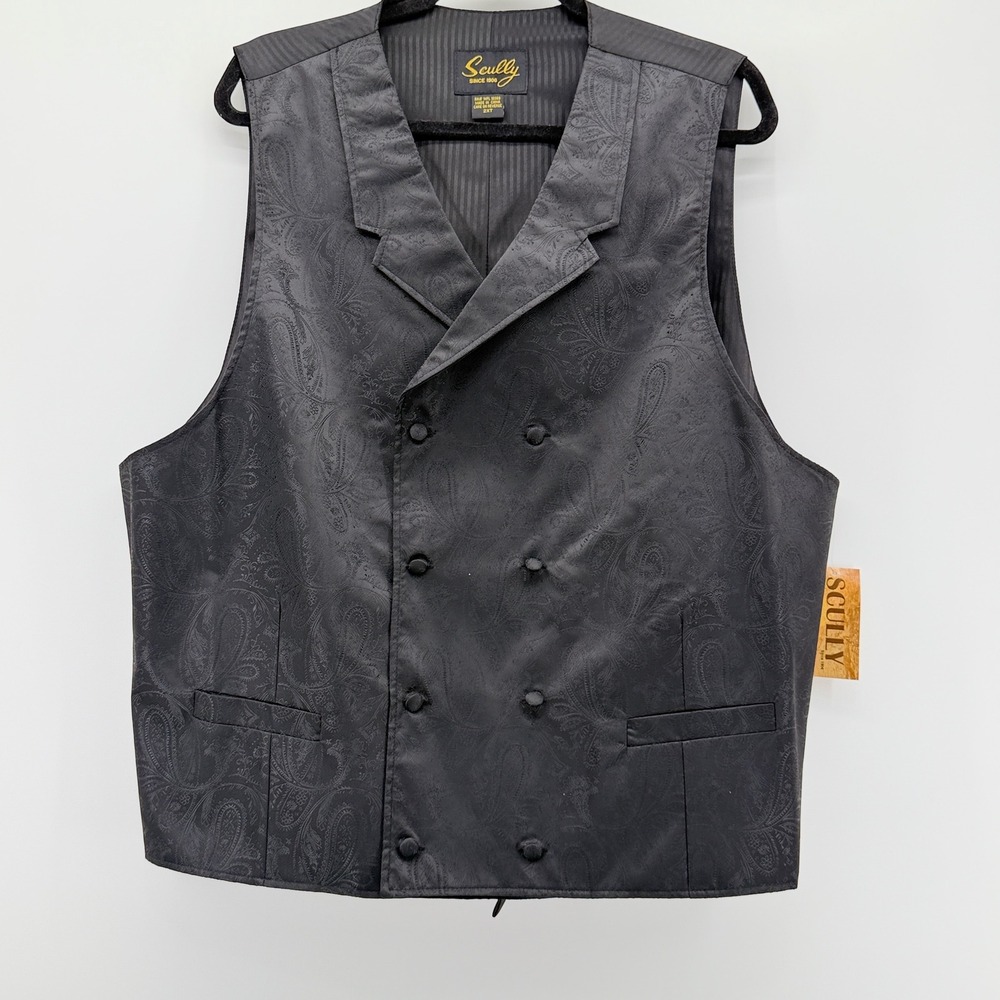 Scully Mens 2XT Black Paisley Double Breasted Western Vest NEW Tall